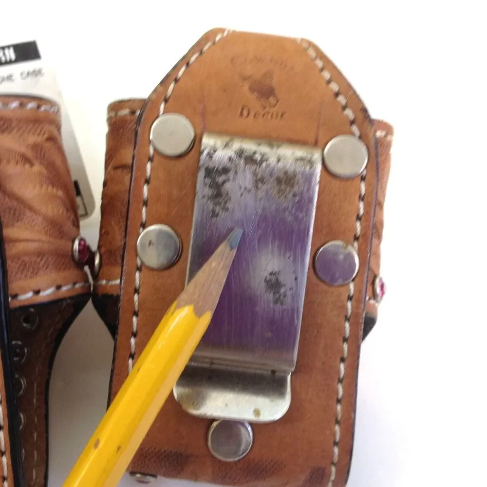 3 Vintage Cowboy Decor Leather & Rhinestones Western Flip Phone Case w/Belt Clip